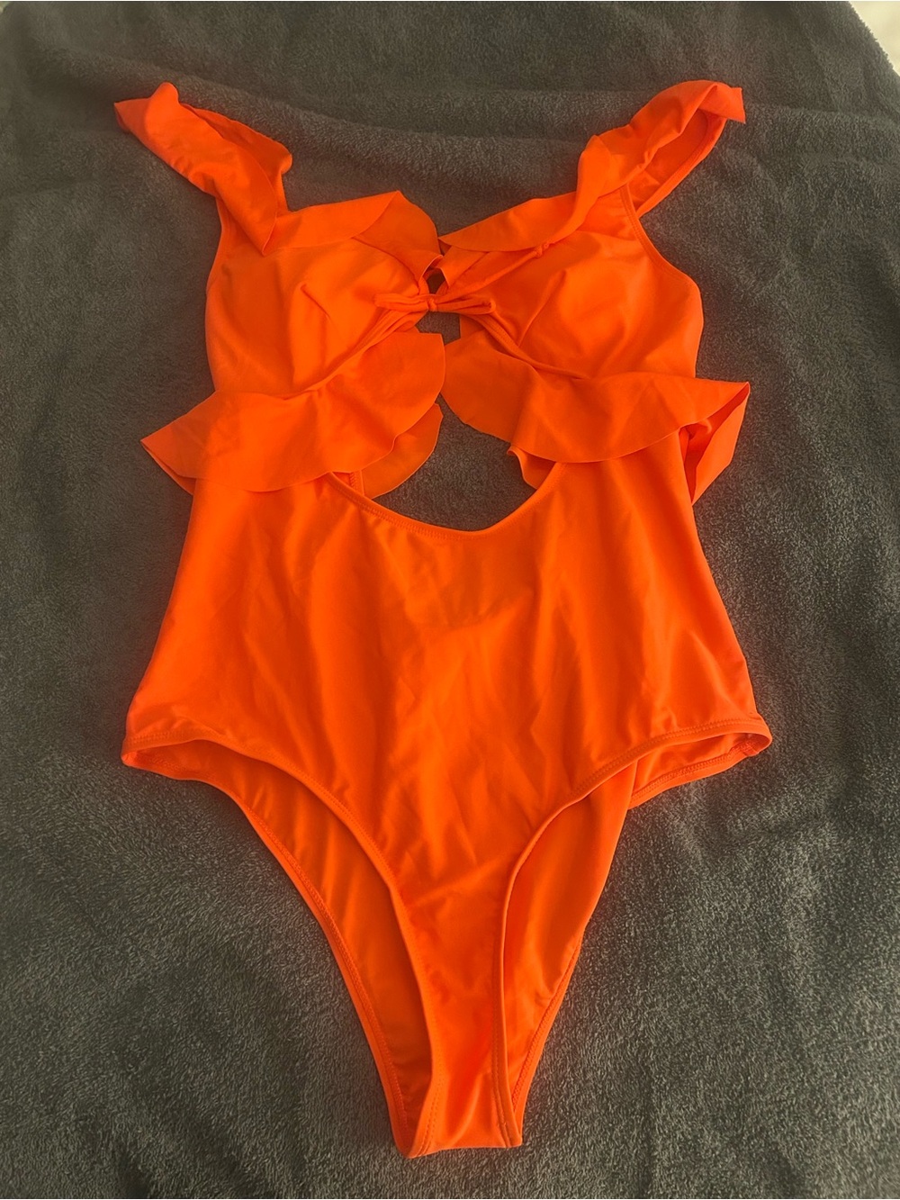 Bright Orange Ruffle Cutout One-Piece Swimsuit